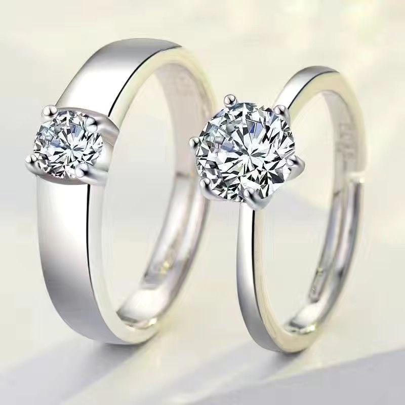 Copper High-End Six-Claw Simulation Diamond Ring Female Simple Fashion Couple Zircon Proposal Wedding Opening Fake Ring Wholesale