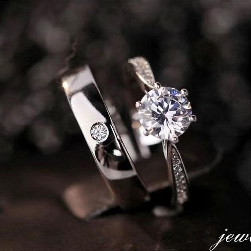 Copper High-End Six-Claw Simulation Diamond Ring Female Simple Fashion Couple Zircon Proposal Wedding Opening Fake Ring Wholesale