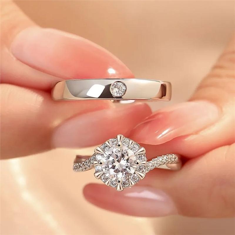 Copper High-End Six-Claw Simulation Diamond Ring Female Simple Fashion Couple Zircon Proposal Wedding Opening Fake Ring Wholesale