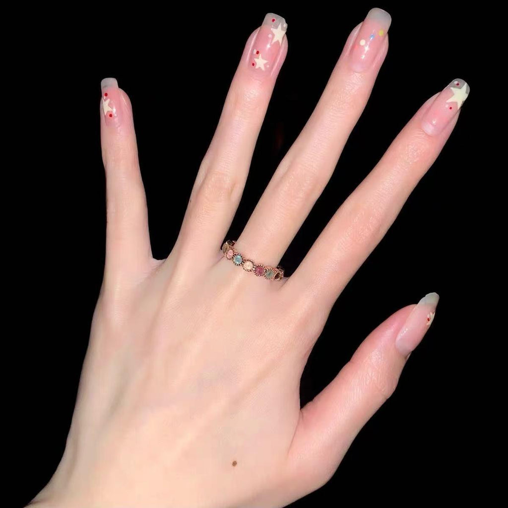 Tourmaline Rainbow Ring Sweet Cool Style Jewelry Gem Color Ring Niche Design High-Grade Simple Adjustable