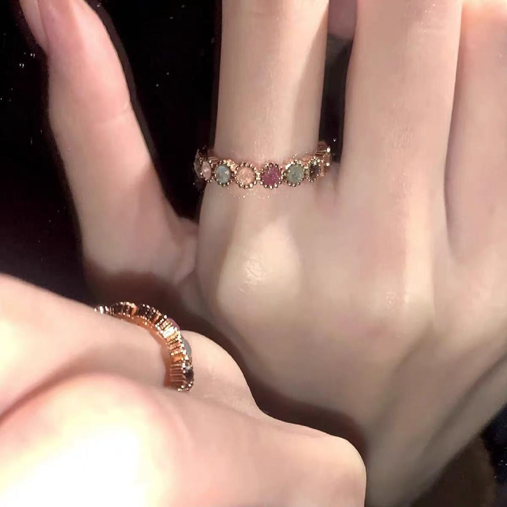 Tourmaline Rainbow Ring Sweet Cool Style Jewelry Gem Color Ring Niche Design High-Grade Simple Adjustable