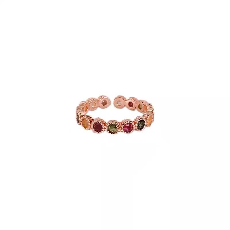 Tourmaline Rainbow Ring Sweet Cool Style Jewelry Gem Color Ring Niche Design High-Grade Simple Adjustable