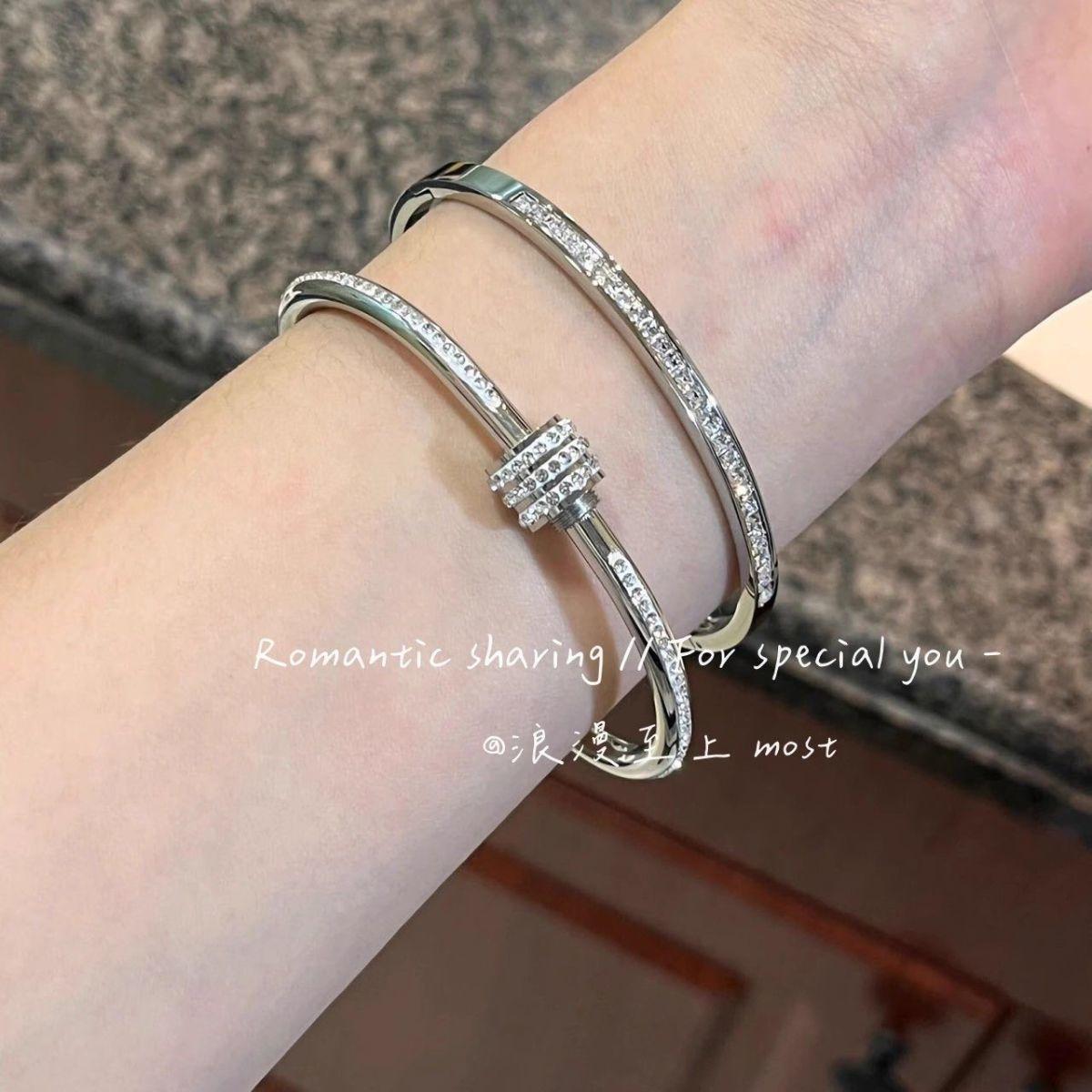Light Luxury High-Grade Micro-Inlaid Diamond Bracelet Women's Fashion Simple Titanium Steel Non-Fading Bracelet Couple All-Match Jewelry