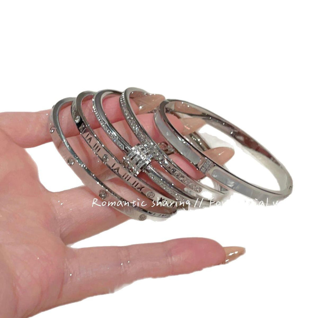 Light Luxury High-Grade Micro-Inlaid Diamond Bracelet Women's Fashion Simple Titanium Steel Non-Fading Bracelet Couple All-Match Jewelry