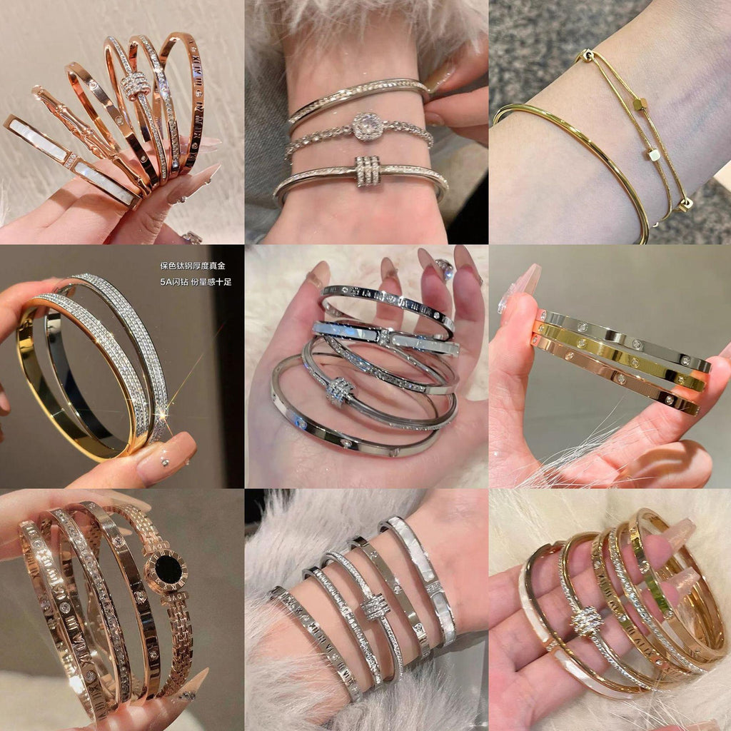 Light Luxury High-Grade Micro-Inlaid Diamond Bracelet Women's Fashion Simple Titanium Steel Non-Fading Bracelet Couple All-Match Jewelry