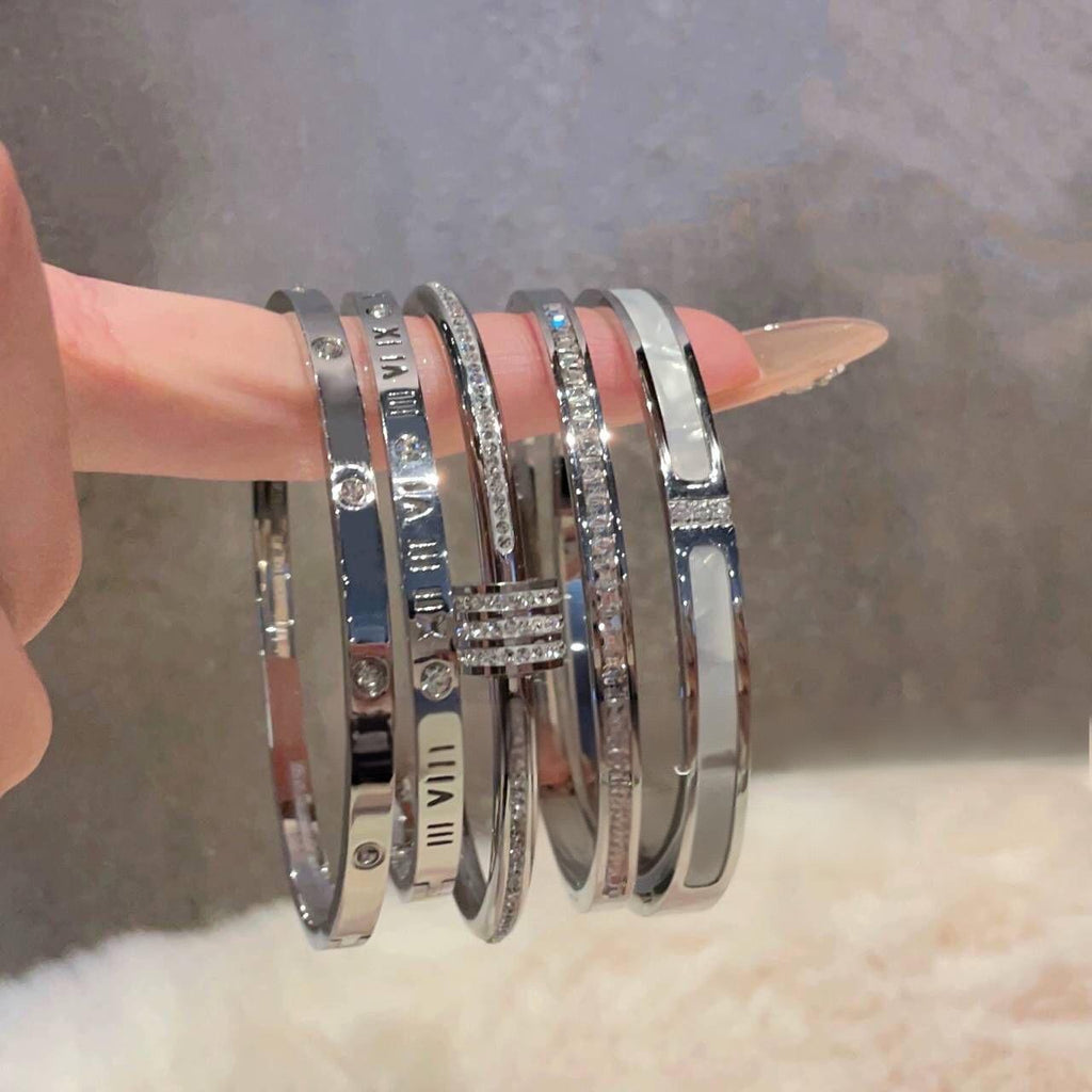 Light Luxury High-Grade Micro-Inlaid Diamond Bracelet Women's Fashion Simple Titanium Steel Non-Fading Bracelet Couple All-Match Jewelry