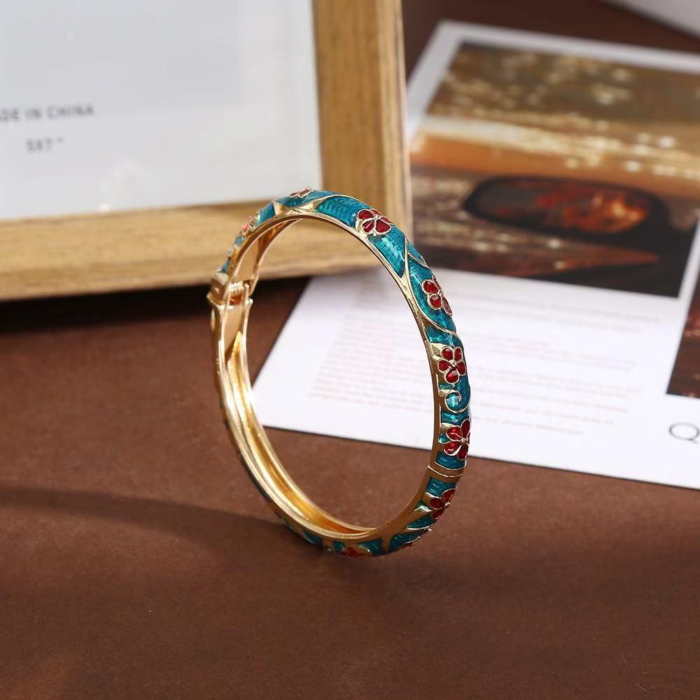 National Style Vintage Bracelet Enamel Painted Simple Style Bracelet Wholesale Dripping Oil Alloy Jewelry Cross-Border Hot Bracelet