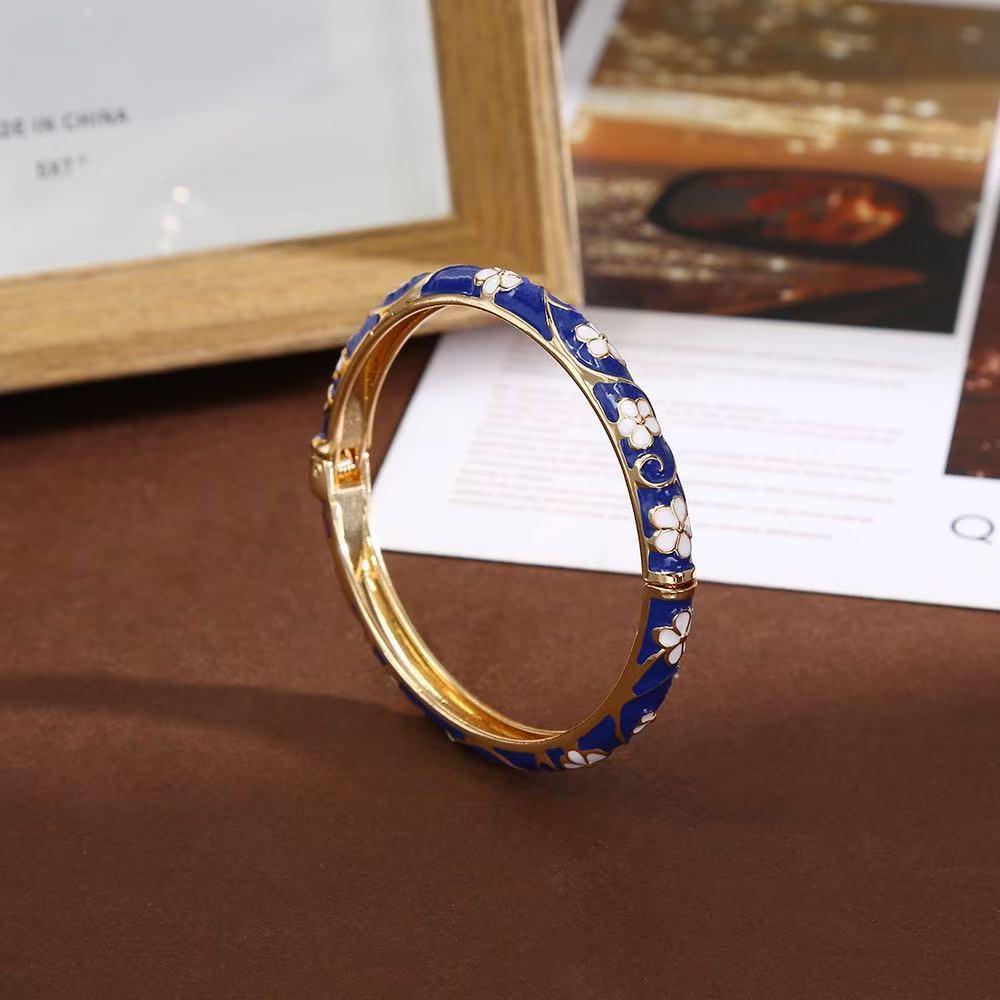 National Style Vintage Bracelet Enamel Painted Simple Style Bracelet Wholesale Dripping Oil Alloy Jewelry Cross-Border Hot Bracelet