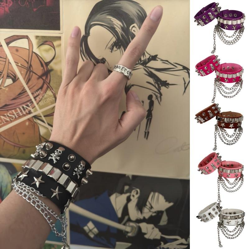 Japanese and Korean New Motorcycle Punk PU Leather Rivet Bracelet Personality Skull Hip Hop Bracelet Accessories Hip Hop Bracelet Jewelry