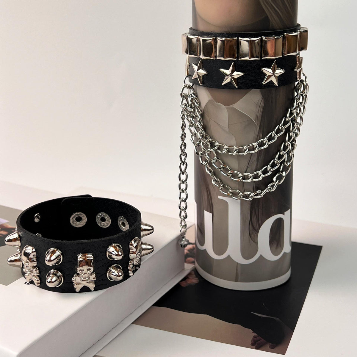 Japanese and Korean New Motorcycle Punk PU Leather Rivet Bracelet Personality Skull Hip Hop Bracelet Accessories Hip Hop Bracelet Jewelry