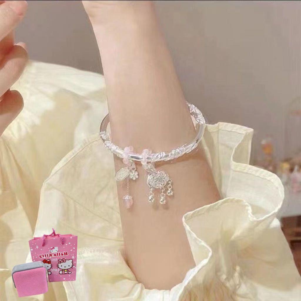 Silver Safety Lock Lucky Bracelet for Women, High-Grade Sense Safety Lock Xiangyun Niche All-Match Decoration for Girlfriend