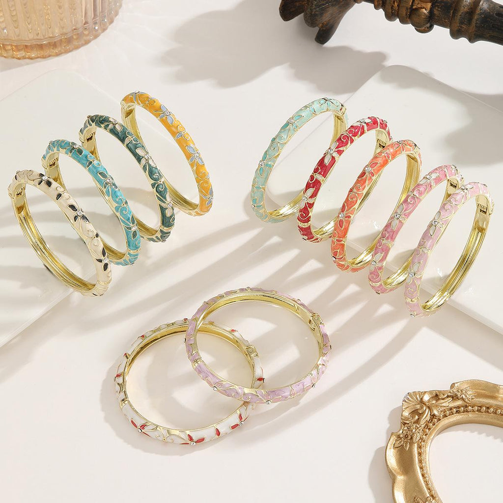 New Cross-Border Clover Open Bracelet Dripping Enamel Diamond-Embedded Summer Clear Wind 11 Color Spot Cross-Border Labeling
