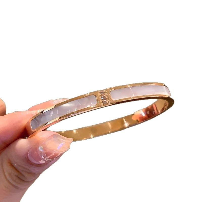 Hollow Roman Digital Titanium Steel Bracelet Wholesale Women's Bracelet Silver Stainless Steel Plain Ring Bracelet Sub-Open Bracelet