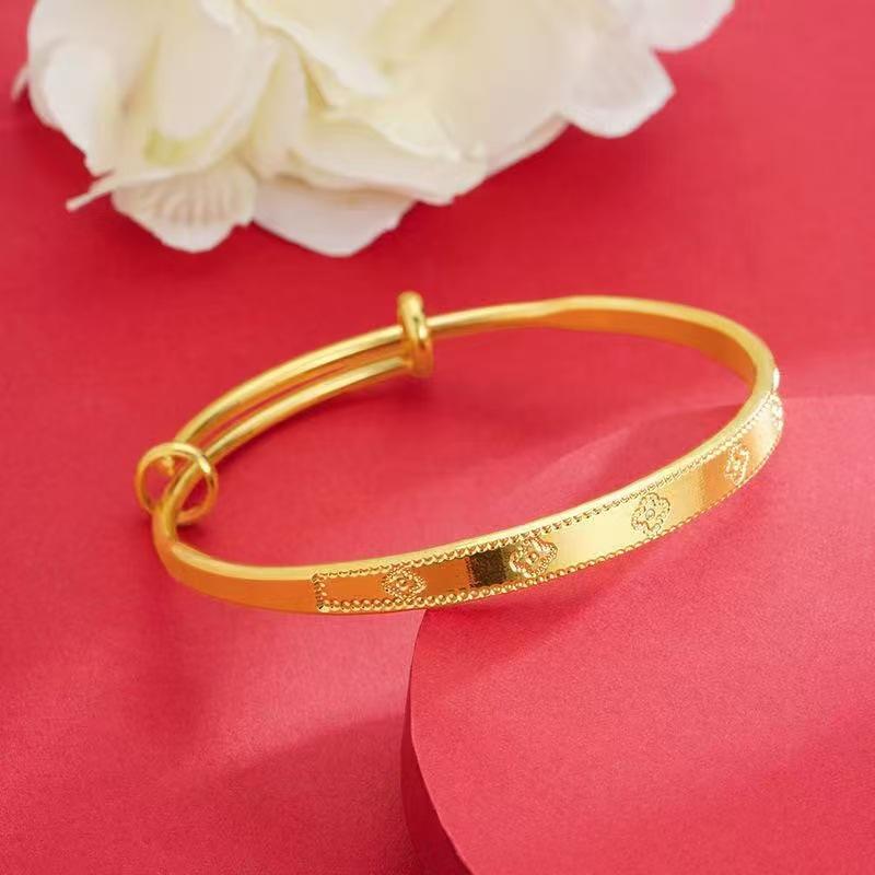 Vietnam Gold Jewelry Lucky Clover Bracelet Female Adjustable Bracelet Summer All-Match Push-Pull Style for Girlfriend
