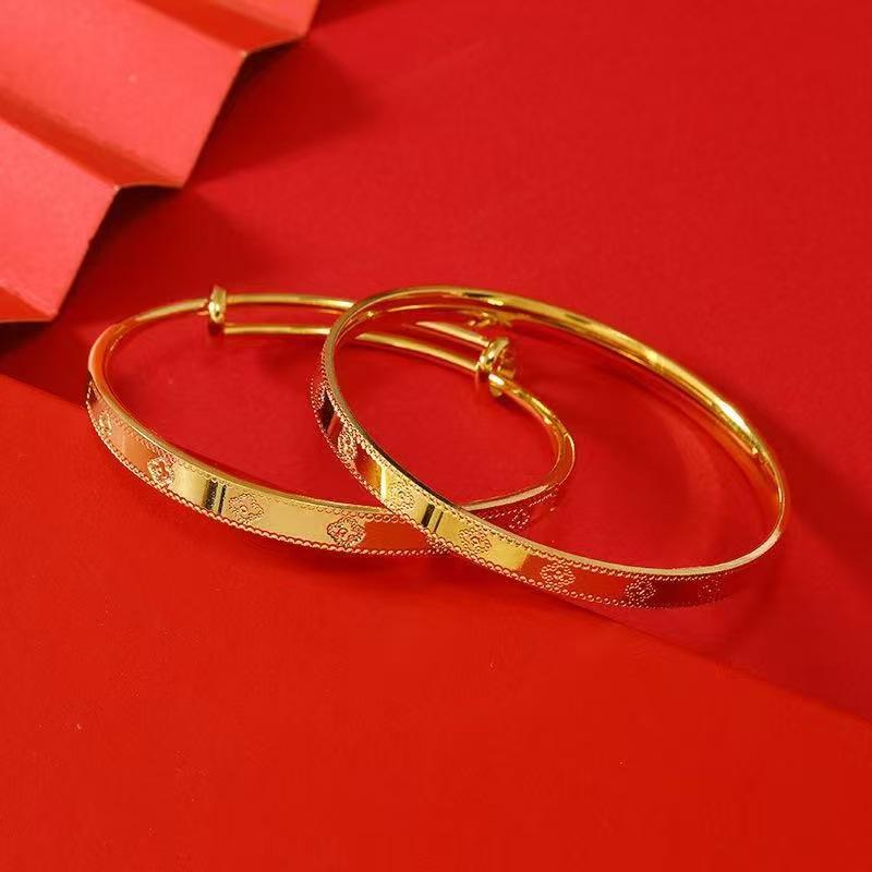 Vietnam Gold Jewelry Lucky Clover Bracelet Female Adjustable Bracelet Summer All-Match Push-Pull Style for Girlfriend