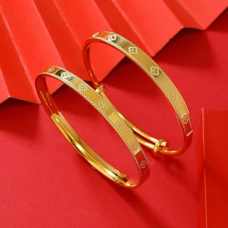 Vietnam Gold Jewelry Lucky Clover Bracelet Female Adjustable Bracelet Summer All-Match Push-Pull Style for Girlfriend