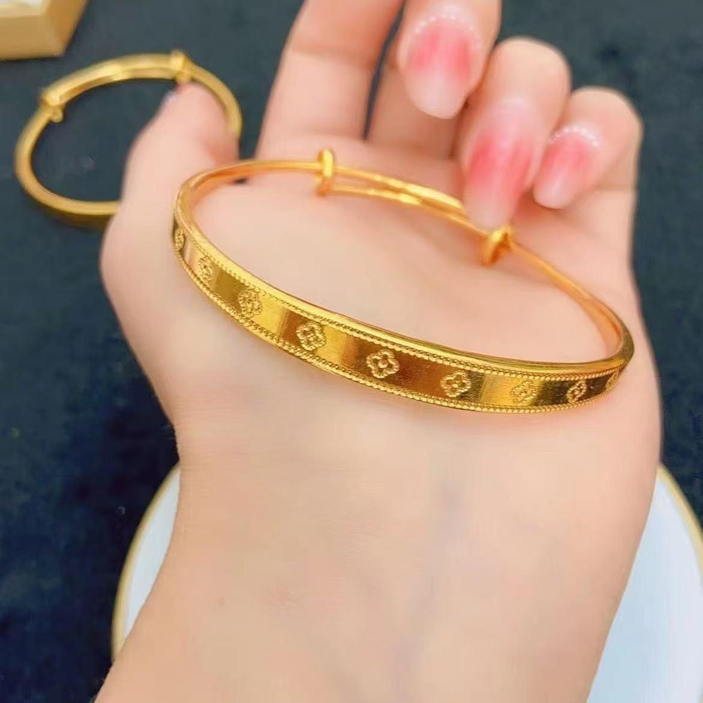 Vietnam Gold Jewelry Lucky Clover Bracelet Female Adjustable Bracelet Summer All-Match Push-Pull Style for Girlfriend