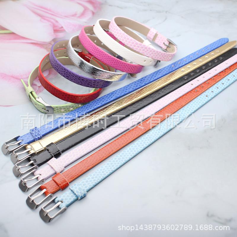 European and American New Bracelet 8Mmpu Snake Pattern Wrist Strap Strap Wearable 8Mmdiy Letter Slide Charms