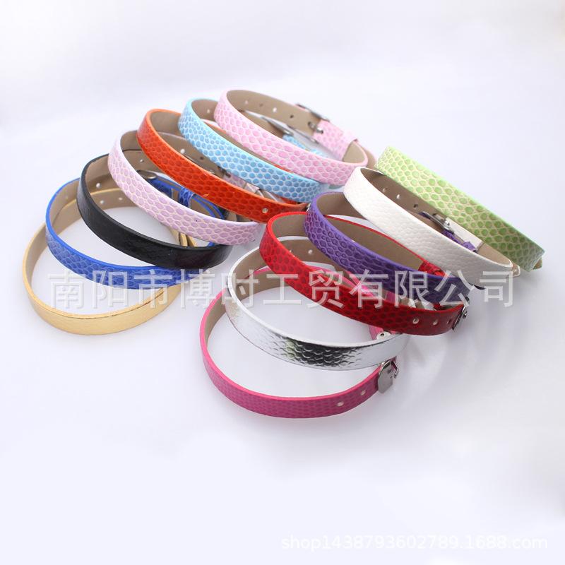 European and American New Bracelet 8Mmpu Snake Pattern Wrist Strap Strap Wearable 8Mmdiy Letter Slide Charms