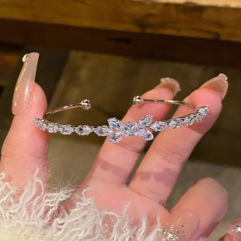 Wheat Ear Bow Bracelet Women's High-Grade Zircon Bracelet Open Silver Bracelet Light Luxury Niche Exquisite Jewelry