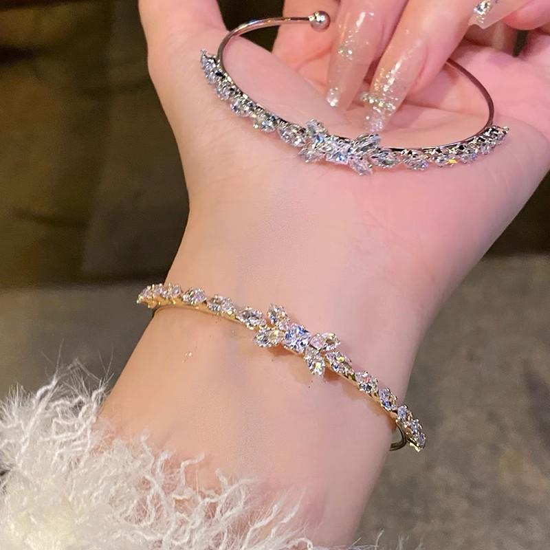 Wheat Ear Bow Bracelet Women's High-Grade Zircon Bracelet Open Silver Bracelet Light Luxury Niche Exquisite Jewelry