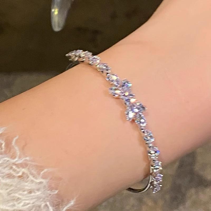 Wheat Ear Bow Bracelet Women's High-Grade Zircon Bracelet Open Silver Bracelet Light Luxury Niche Exquisite Jewelry