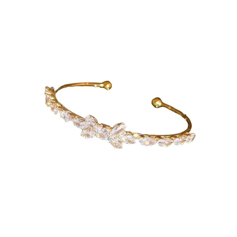 Wheat Ear Bow Bracelet Women's High-Grade Zircon Bracelet Open Silver Bracelet Light Luxury Niche Exquisite Jewelry