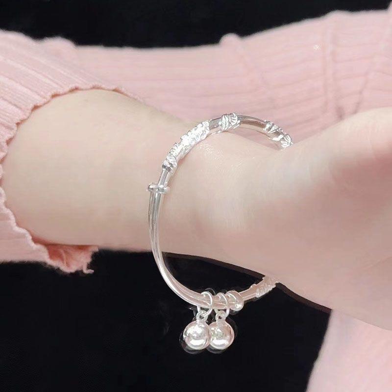 Blooming Flowers like Brocade Silver Bracelet Solid Filigree Lark Feather Push-Pull Bracelet Non-Fading Valentine's Day Gift for Girlfriend