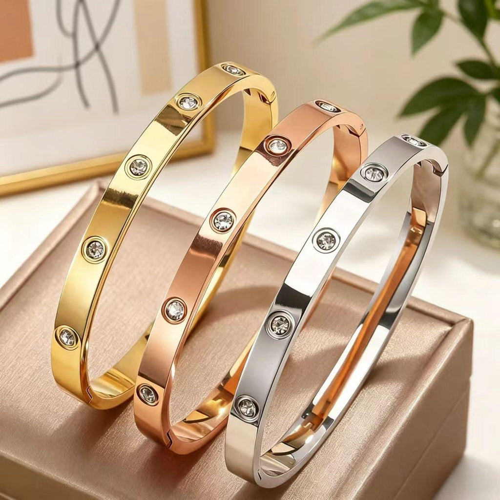 Cross-Border Non-Fading Light Luxury Fashion Stainless Steel Couple Diamond Buckle Bracelet Women's Bracelet Factory Jewelry Wholesale