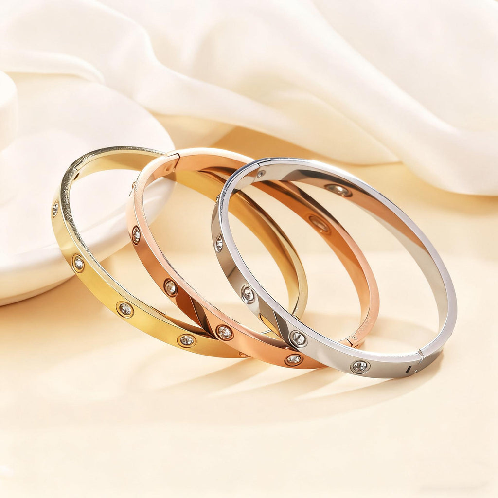 Cross-Border Non-Fading Light Luxury Fashion Stainless Steel Couple Diamond Buckle Bracelet Women's Bracelet Factory Jewelry Wholesale
