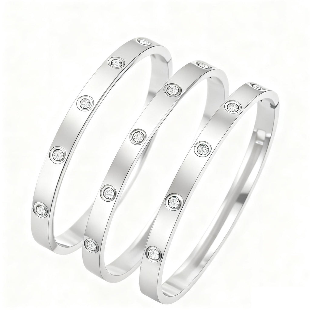 Cross-Border Non-Fading Light Luxury Fashion Stainless Steel Couple Diamond Buckle Bracelet Women's Bracelet Factory Jewelry Wholesale