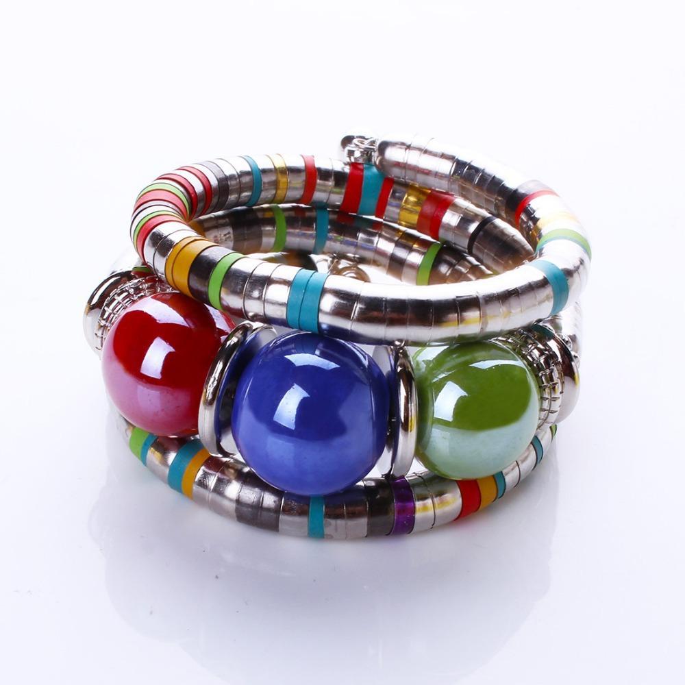 European and American Cross-Border Three-Ring Bracelet Creative Spacer Beads Elastic Snake Bone Bracelet Women's Stacked Multi-Layer Bracelet