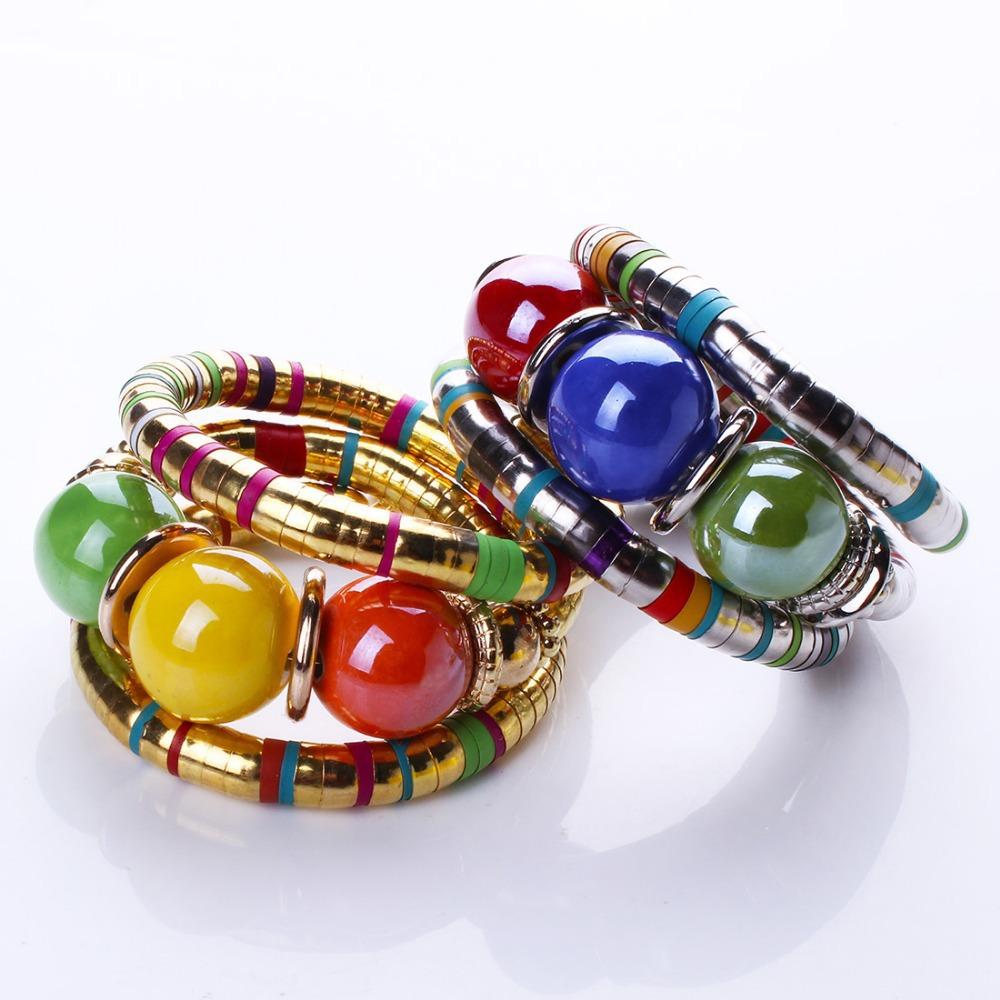 European and American Cross-Border Three-Ring Bracelet Creative Spacer Beads Elastic Snake Bone Bracelet Women's Stacked Multi-Layer Bracelet