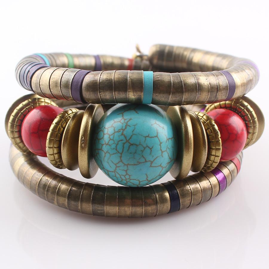 European and American Cross-Border Three-Ring Bracelet Creative Spacer Beads Elastic Snake Bone Bracelet Women's Stacked Multi-Layer Bracelet