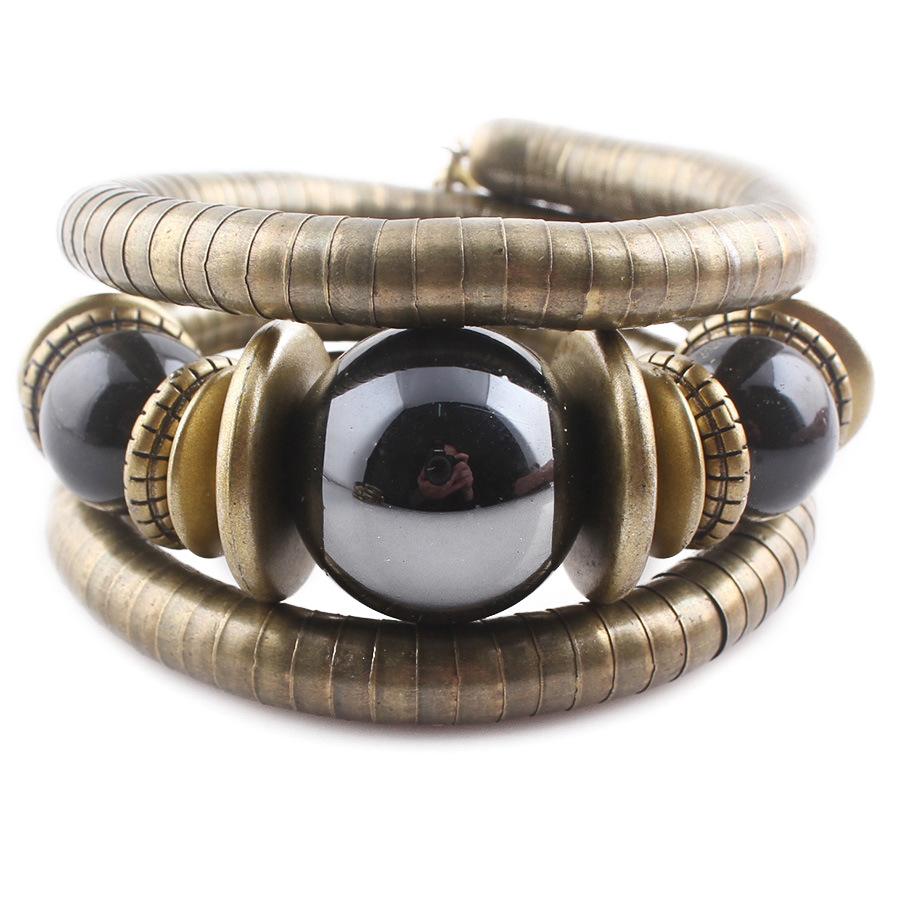 European and American Cross-Border Three-Ring Bracelet Creative Spacer Beads Elastic Snake Bone Bracelet Women's Stacked Multi-Layer Bracelet