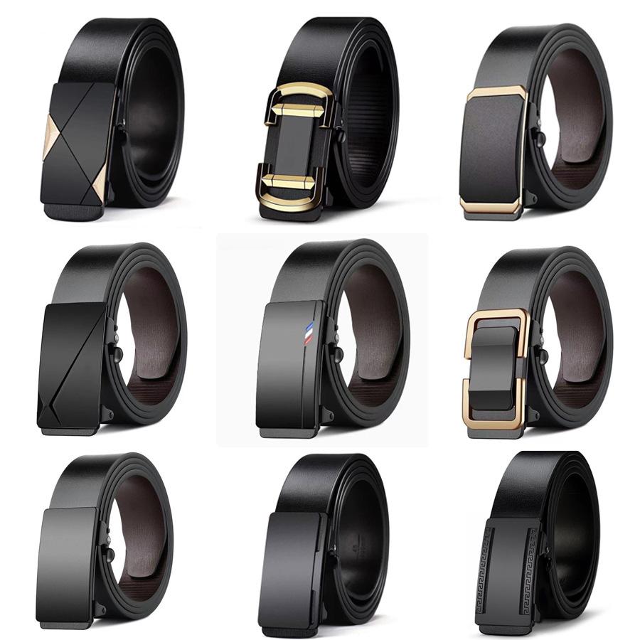 Men's Belt Toothless Inner Wear Automatic Buckle Belt Pu Simple Letter Business Casual All-Match Foreign Trade Cross-Border Hot Sale