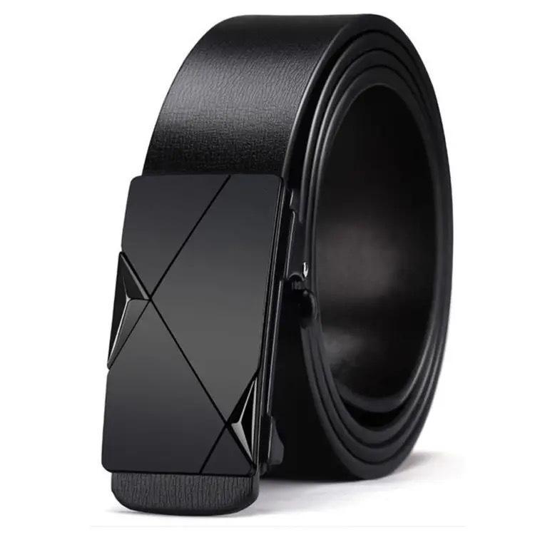 Men's Belt Toothless Inner Wear Automatic Buckle Belt Pu Simple Letter Business Casual All-Match Foreign Trade Cross-Border Hot Sale