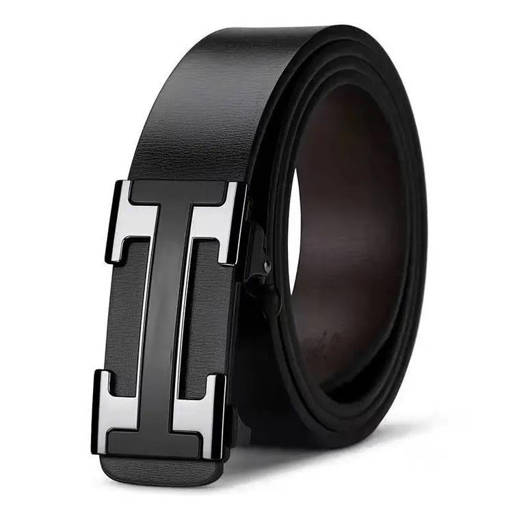 Men's Belt Toothless Inner Wear Automatic Buckle Belt Pu Simple Letter Business Casual All-Match Foreign Trade Cross-Border Hot Sale