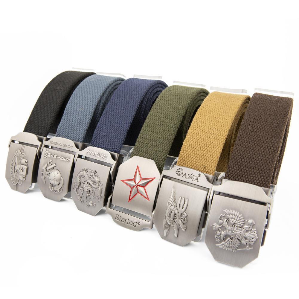 Outdoor Thickened Tactical Belt Men's Alloy Aircraft Automatic Buckle Cotton Belt Battlefield Trend Canvas Pants Belt Wholesale