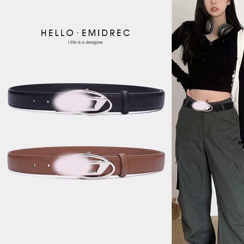 Women's Pants Belt Letter D Buckle Black Niche Versatile Jeans Trendy Leather Belt Accessories High-Grade Cross-Border