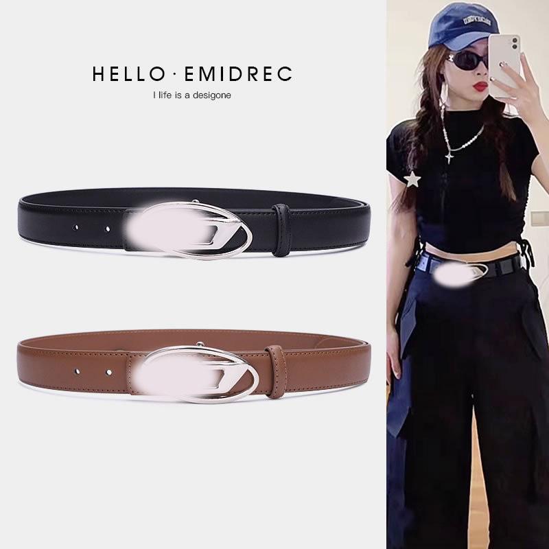 Women's Pants Belt Letter D Buckle Black Niche Versatile Jeans Trendy Leather Belt Accessories High-Grade Cross-Border