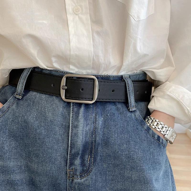 Retro Soft Leather Belt Men's Japanese Style Versatile Student Jeans Belt Women's Fashionable Simple Ins Pants Belt Black