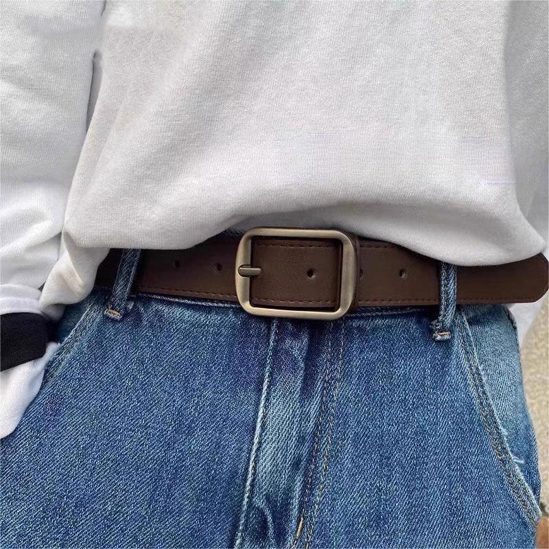 Retro Soft Leather Belt Men's Japanese Style Versatile Student Jeans Belt Women's Fashionable Simple Ins Pants Belt Black
