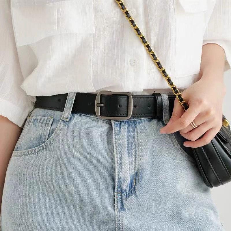 Retro Soft Leather Belt Men's Japanese Style Versatile Student Jeans Belt Women's Fashionable Simple Ins Pants Belt Black