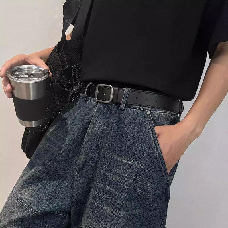 Retro Soft Leather Belt Men's Japanese Style Versatile Student Jeans Belt Women's Fashionable Simple Ins Pants Belt Black