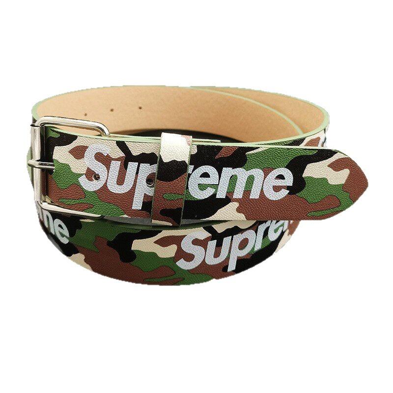 New Supreme Letter Belt Unisex Fashion All-Match Trendy Belt Simple Style Red Black Fan
