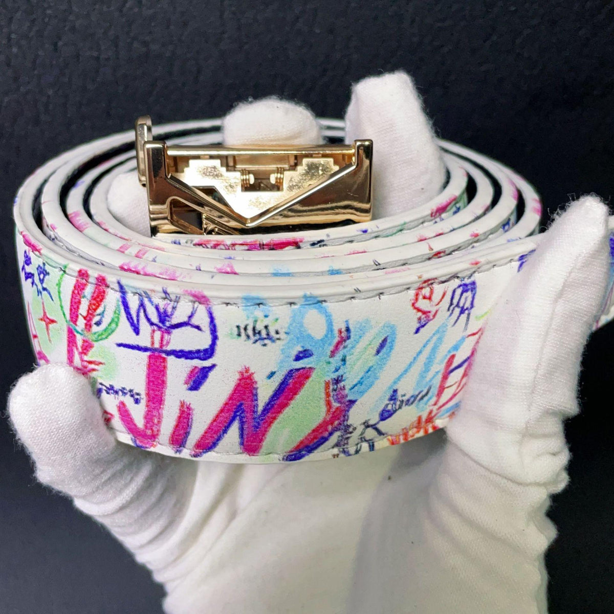 New Men's Graffiti Belt Letter L Automatic Buckle Full Card Slot Trendy All-Match Student Belt Jeans Internet Celebrity