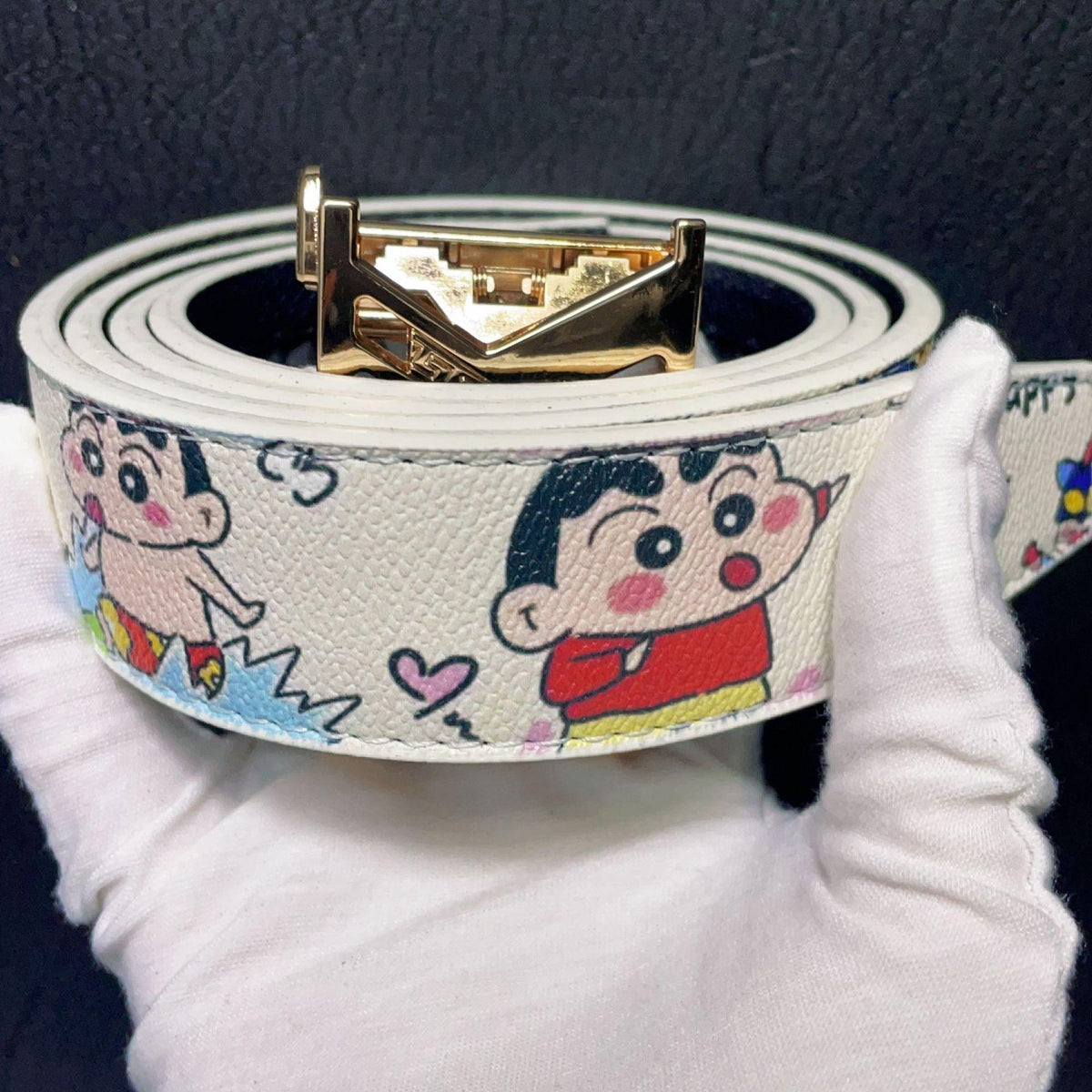 New Men's Graffiti Belt Letter L Automatic Buckle Full Card Slot Trendy All-Match Student Belt Jeans Internet Celebrity