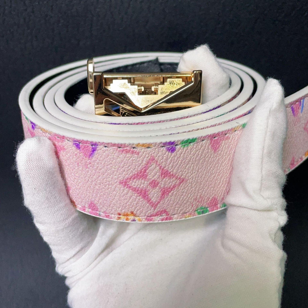 New Men's Graffiti Belt Letter L Automatic Buckle Full Card Slot Trendy All-Match Student Belt Jeans Internet Celebrity