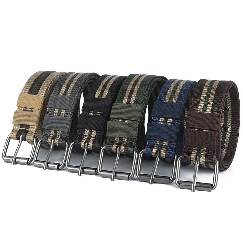 New Belt Fashionable Men's Casual All-Match Pin Buckle Nylon Tactical Belt Full Air Hole Striped Cloth Belt Military Training Pants Belt